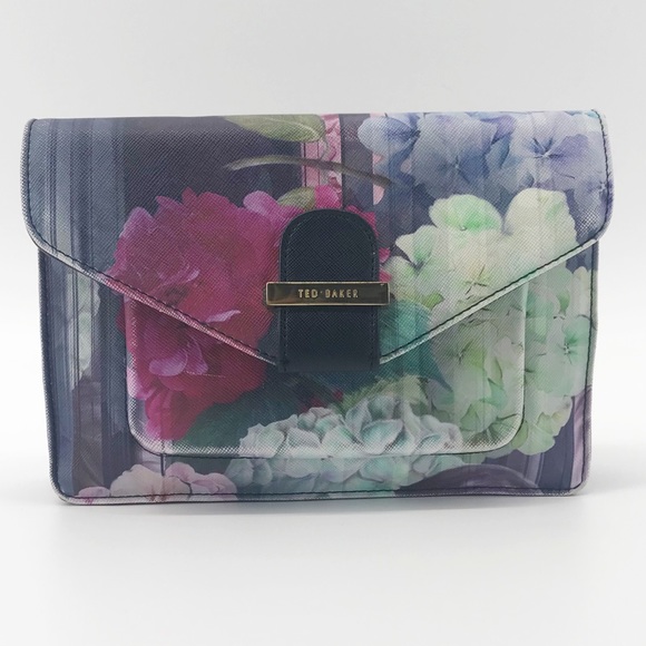 navy floral clutch bag